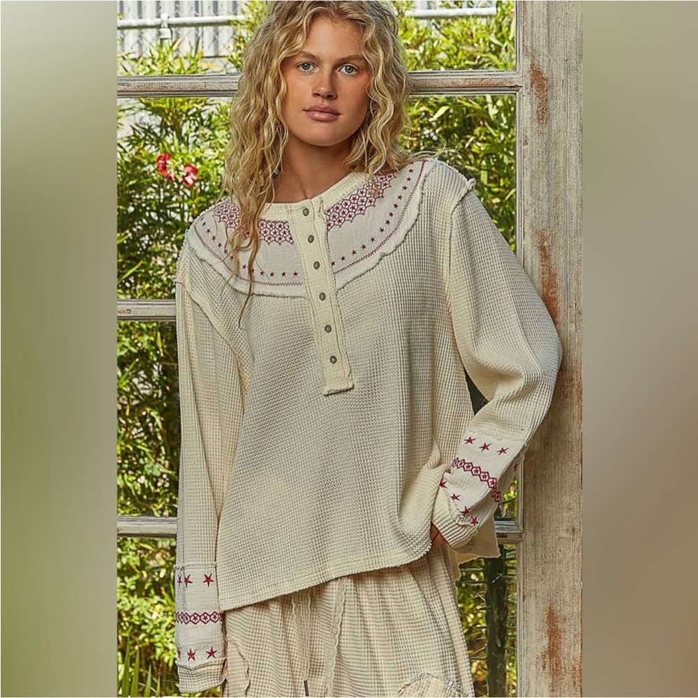 POL Ivory and pink embroidered. Size down.  Never worn.